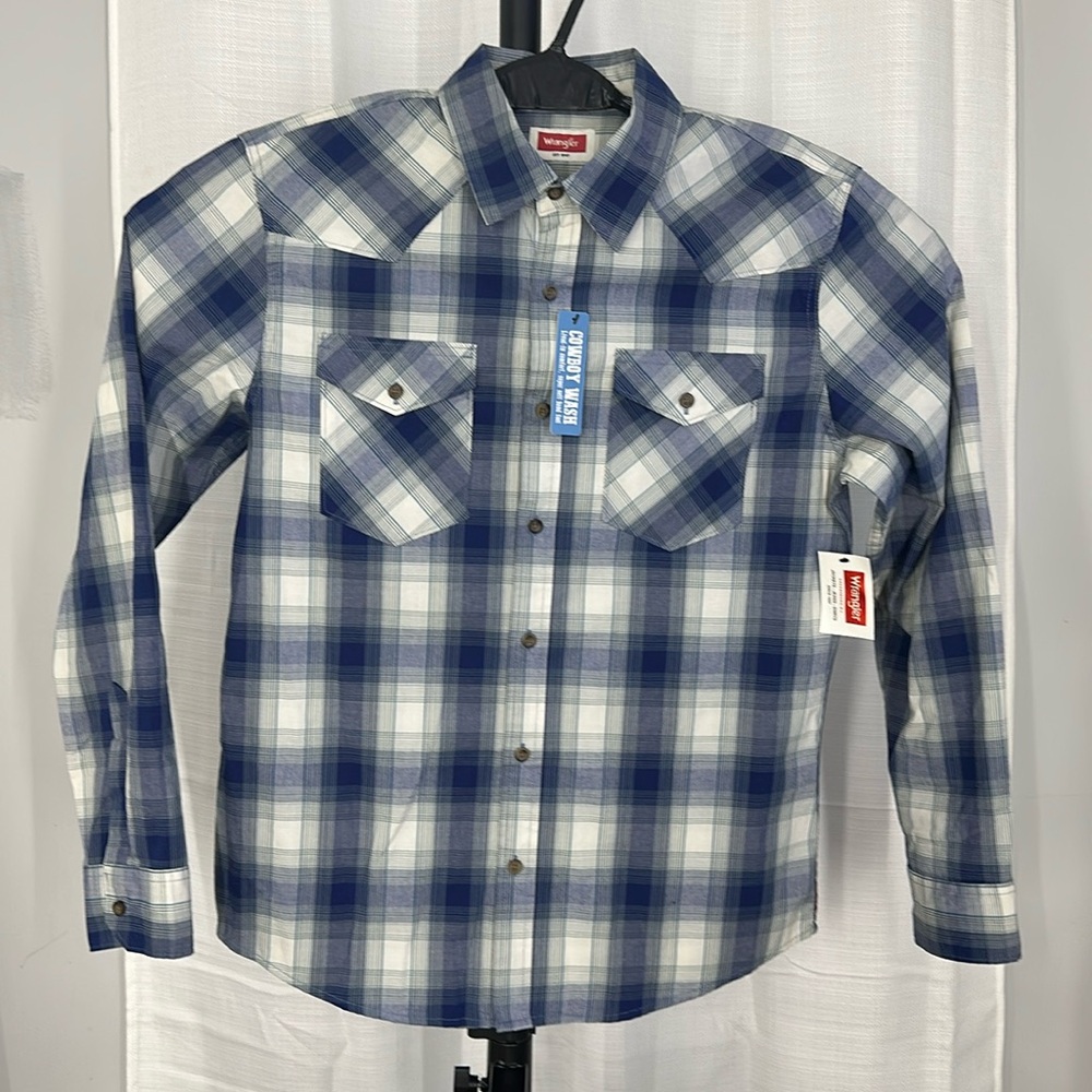 Wrangler Blue and White Casual Button Down Shirt Slim Fit M